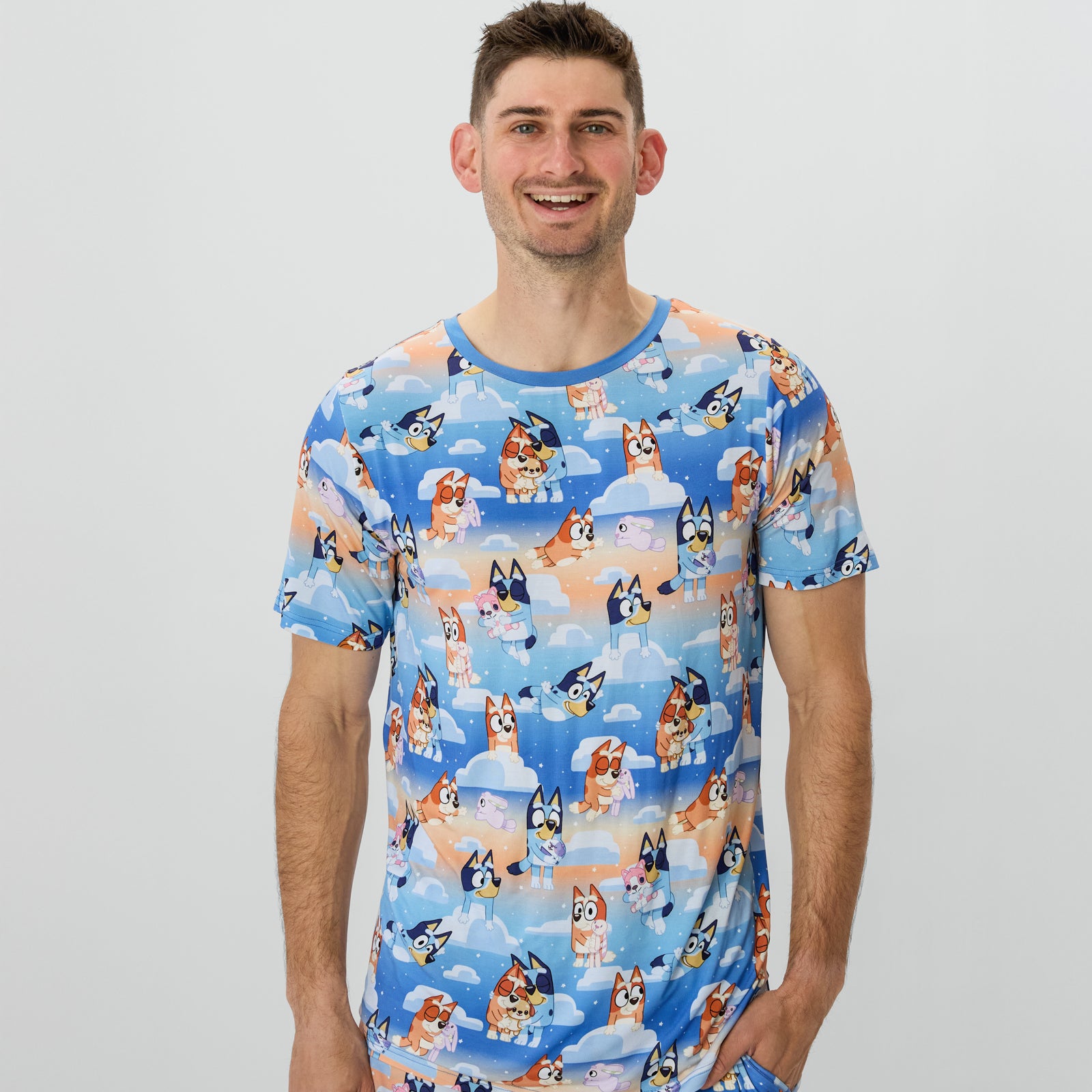 Bluey Blue Sleepytime Men's Short Sleeve Pajama Top、mySite、g9winljtr