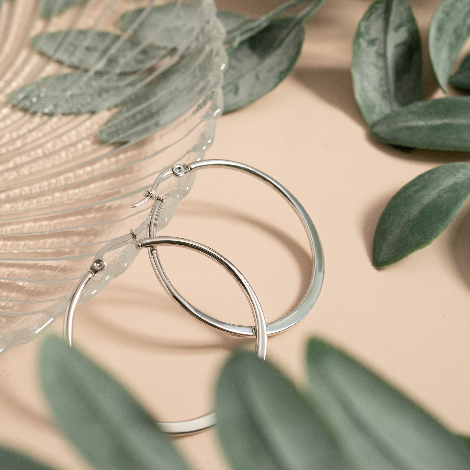 Stainless Steel Flat Oval Tube Hoop Earrings / ERJ2132、mySite、dreamappss