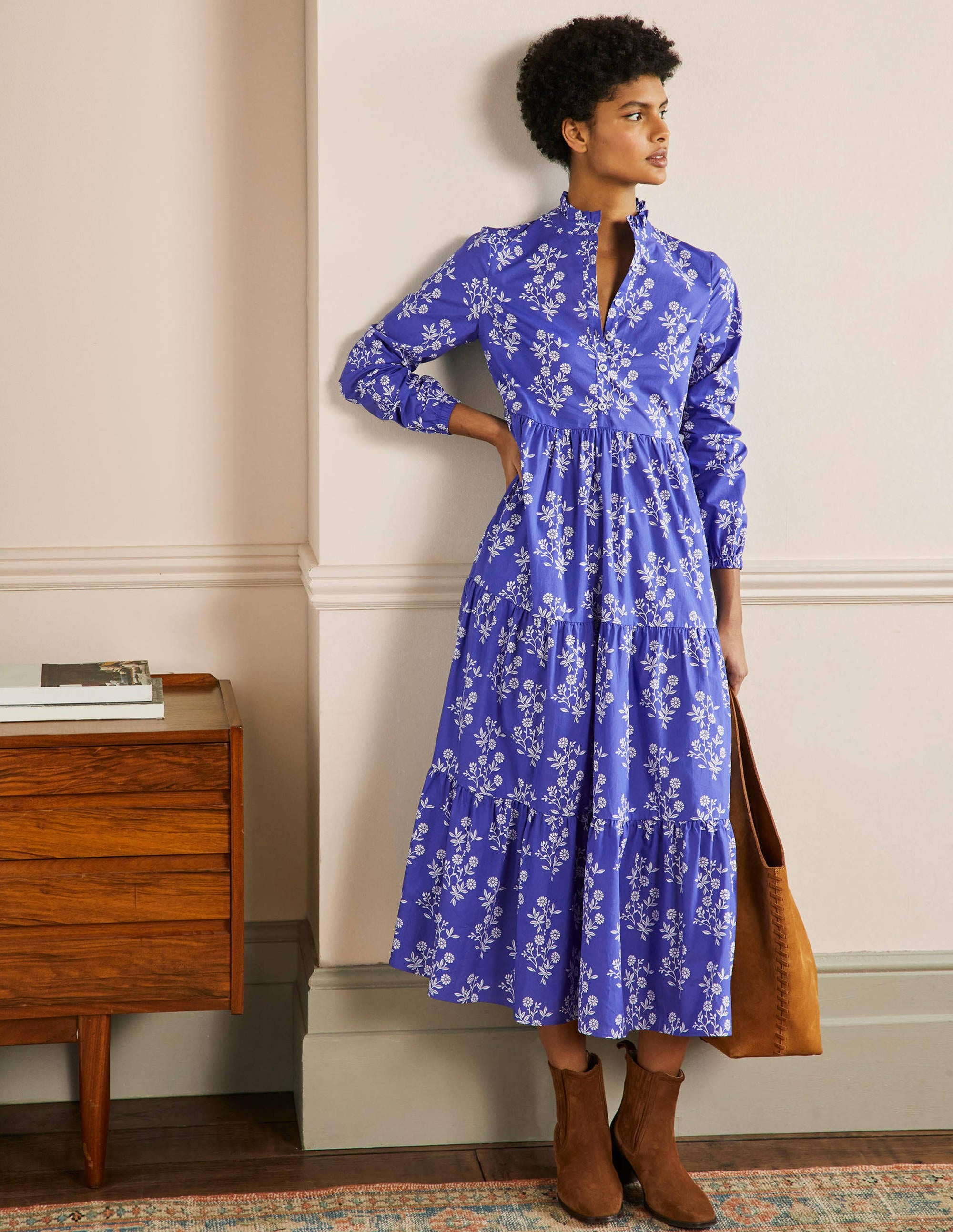  Tiered Maxi Shirt Dress-Atlantic Ocean, Leafy Cluster、mySite、ashleygrahame