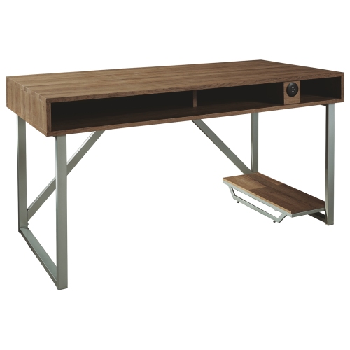 60 Inch Wood Gaming Desk, LED Back Light, 2 USB Ports, Brown, Gray、、casual