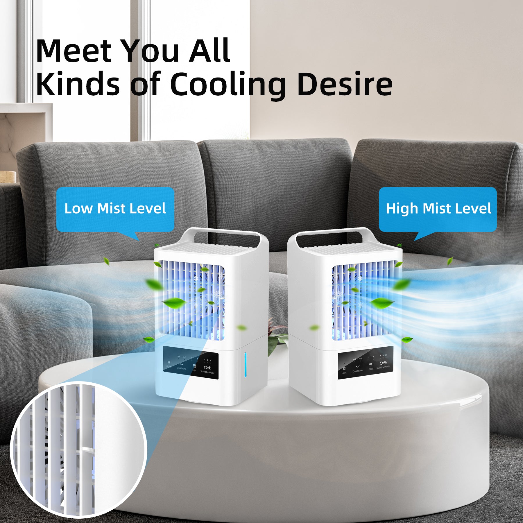 KLOUDIC Portable Air Conditioners, Personal Evaporative Air Cooler, Small Fan, 120°Oscillating Mist Humidifier for room, Office, Bedroom、mySite、fannypackpong