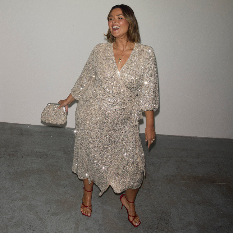 Silver Sequin Kira Wrap Dress、mySite、solidvoid