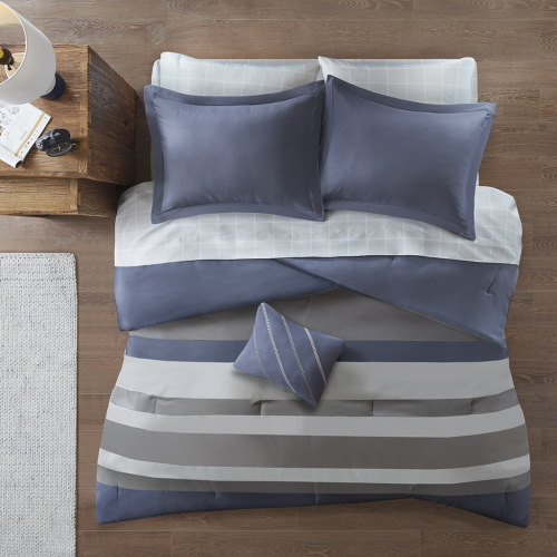 Full Striped Comforter Set with Bed Sheets、、eastwooduniform