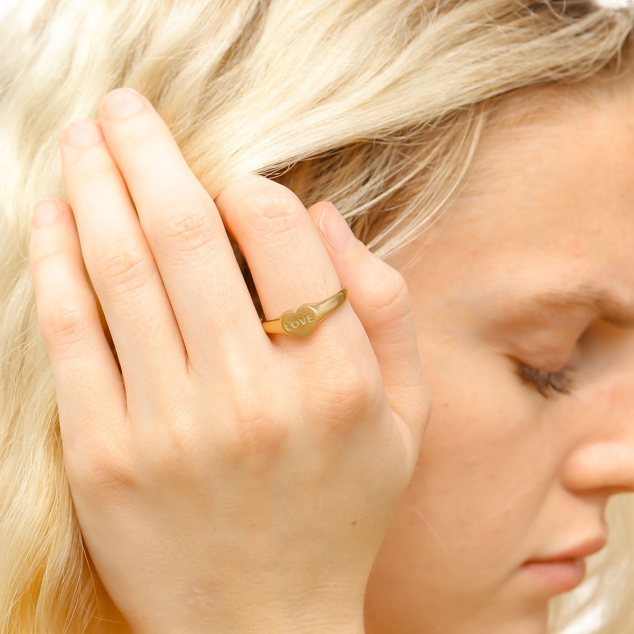 18K Gold PVD Stainless Steel Love Heart Signet Ring / ESR0005、mySite、dreamappss