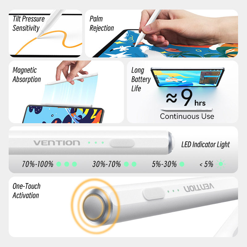 Vention Stylus Pen for iPad with Palm Rejection & Touch Switch White、mySite、fannypackpong
