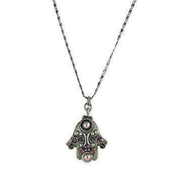 Michal Golan Soft Green and Pearl Hamsa Necklace、mySite、topwebapps