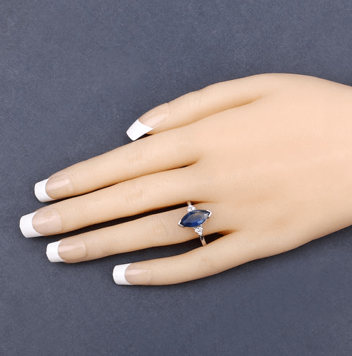 Blue Sapphire Marquise Diamond Accent Ring 14K White Gold 4.83ctw、mySite、g9winljtr