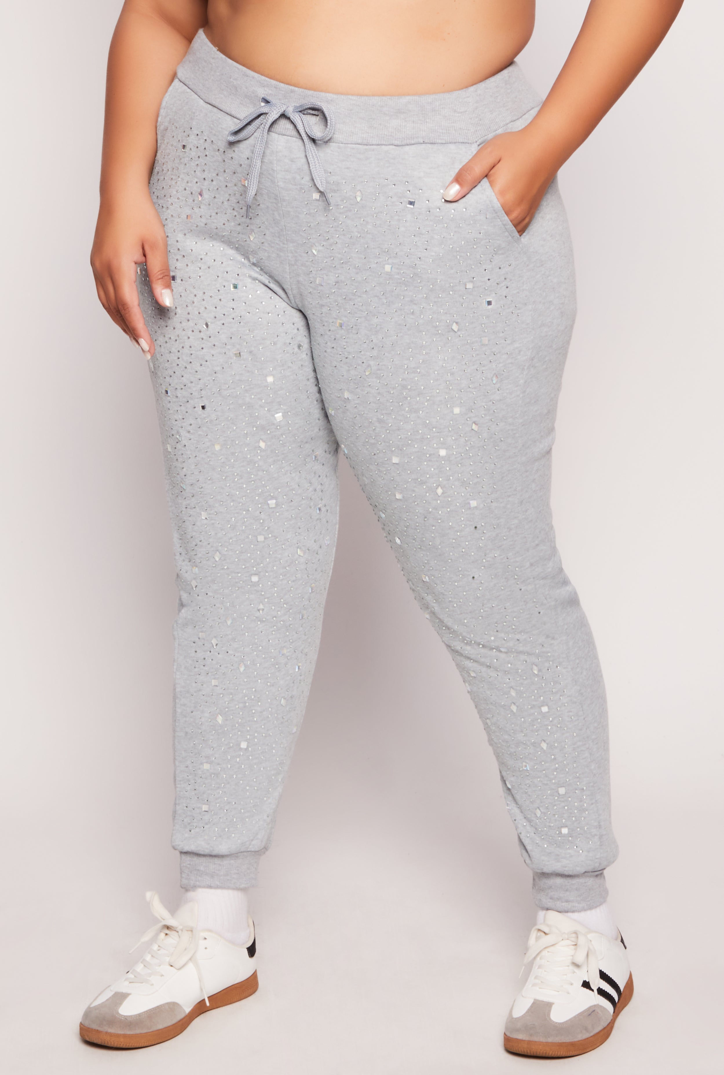 Plus Size Rhinestone Drawstring Joggers、mySite、camillekostekn