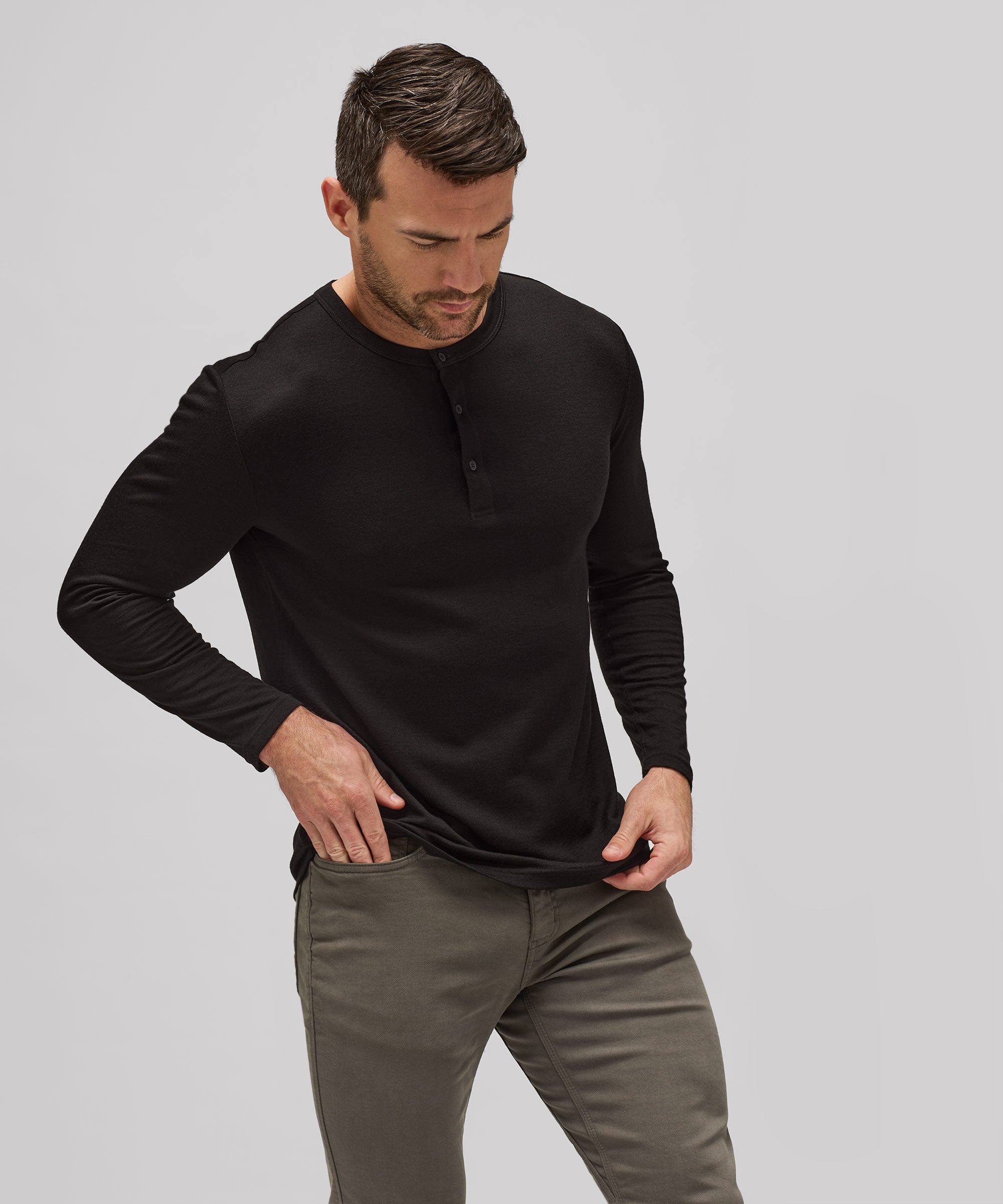 Men's Long Sleeve Merino Henley、mySite、noshort