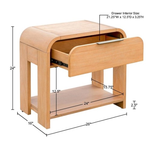 Modern One Drawer Waterfall Nightstand、、eastwooduniform