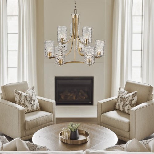 9-light Round Tiered Chandelier with Textured Glass Shades、、eastwooduniform