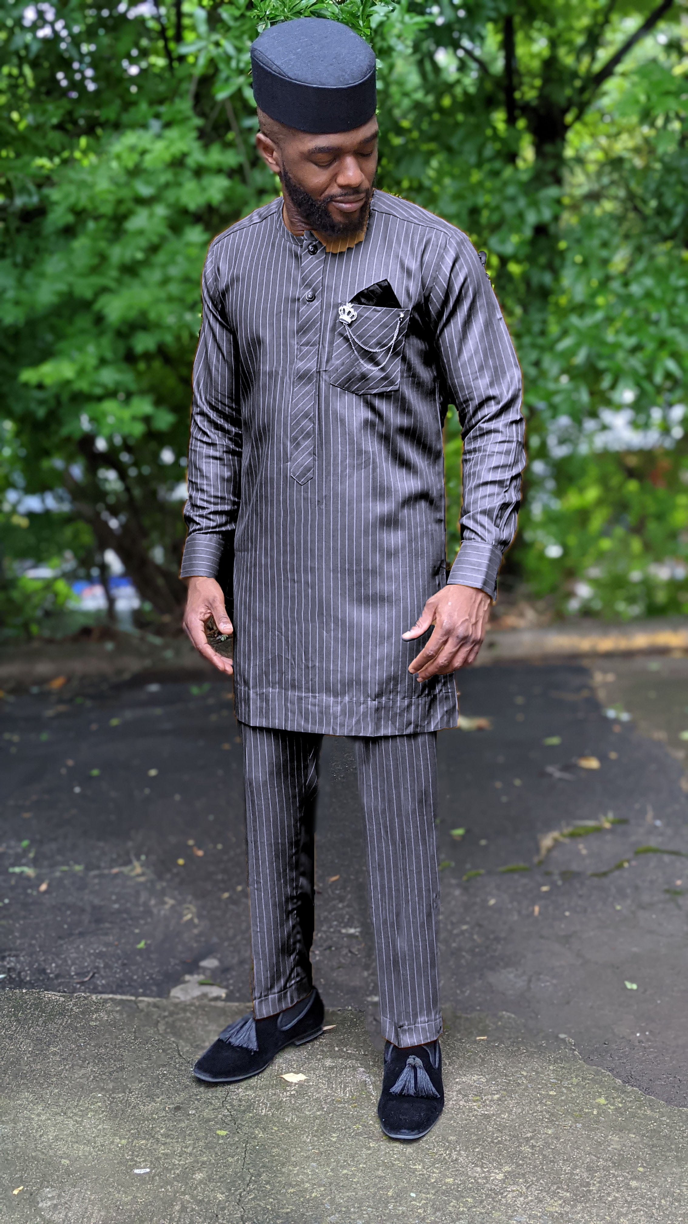 Dupsie's Jukun Prestige Striped African Senator Top with matching pants DPASGS31、mySite、solidvoid