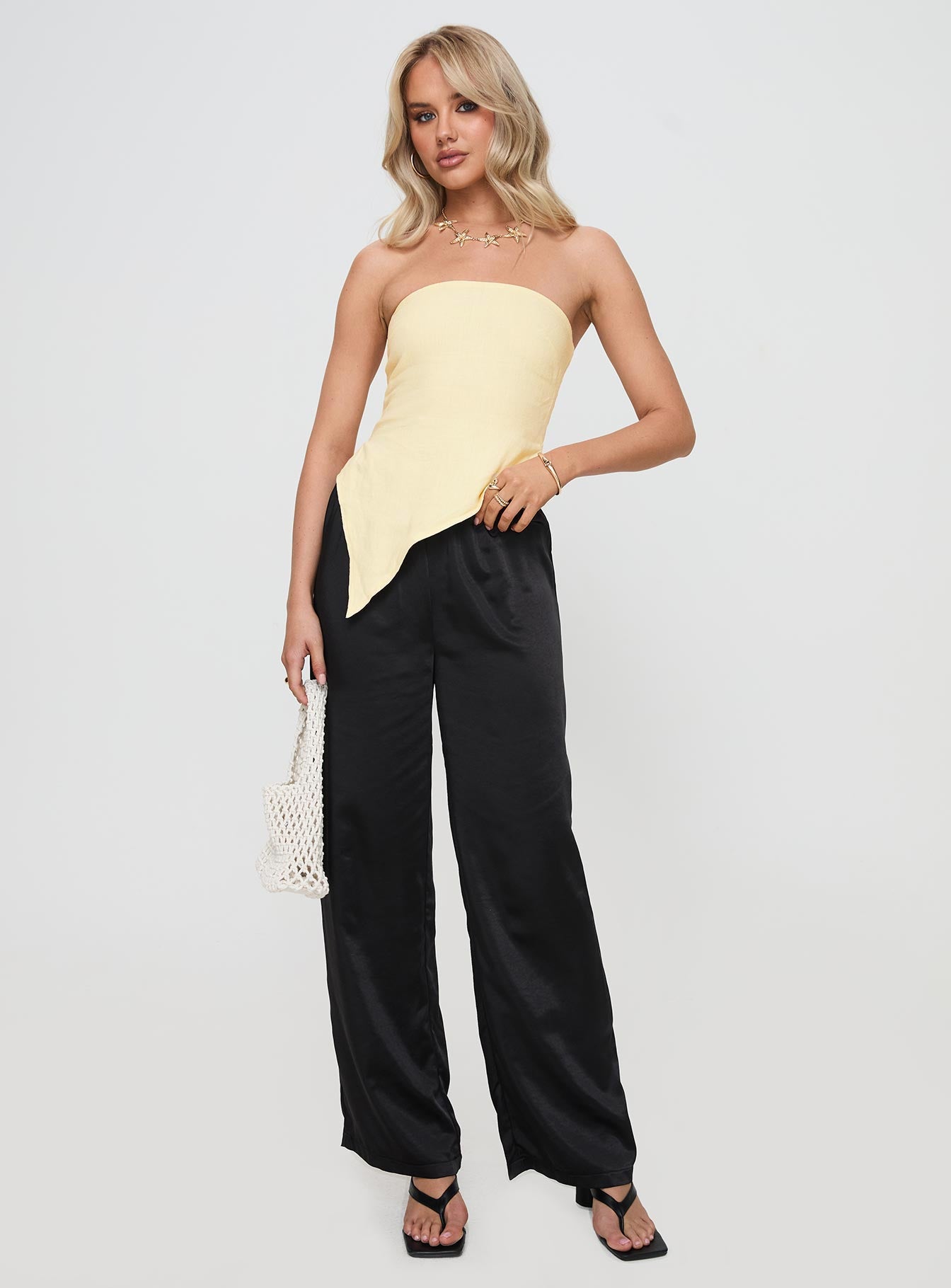 Birdie Asymmetric Linen Blend Top Lemon、mySite、solidvoid