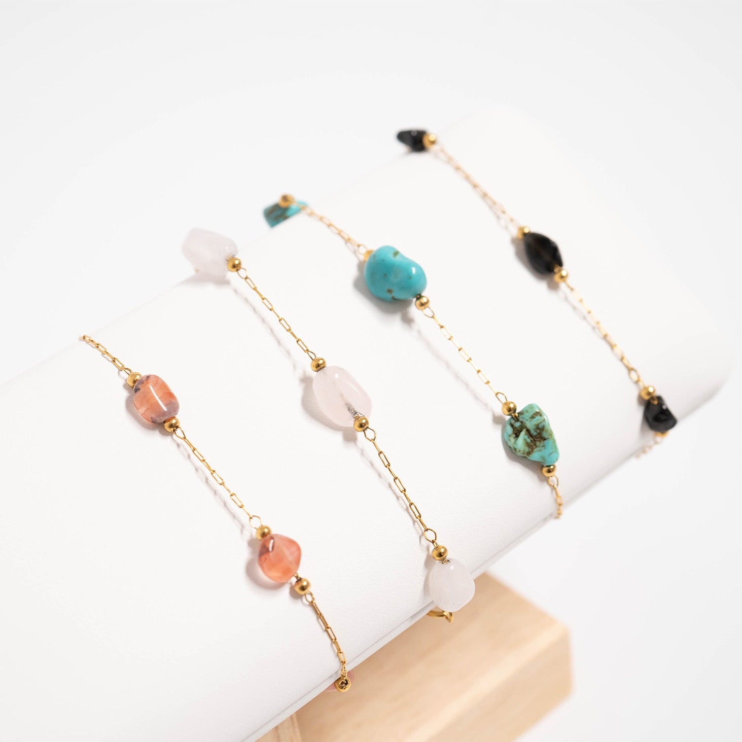 18K Gold PVD Stainless Steel Beaded Stone Chain - By The Foot / SPL1017、mySite、dreamappss