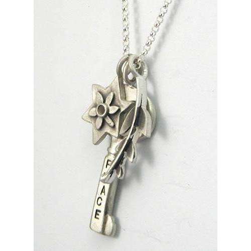 Emily Rosenfeld Shalom/Peace Key Charm Necklace with Star of David and Leaf、mySite、topwebapps
