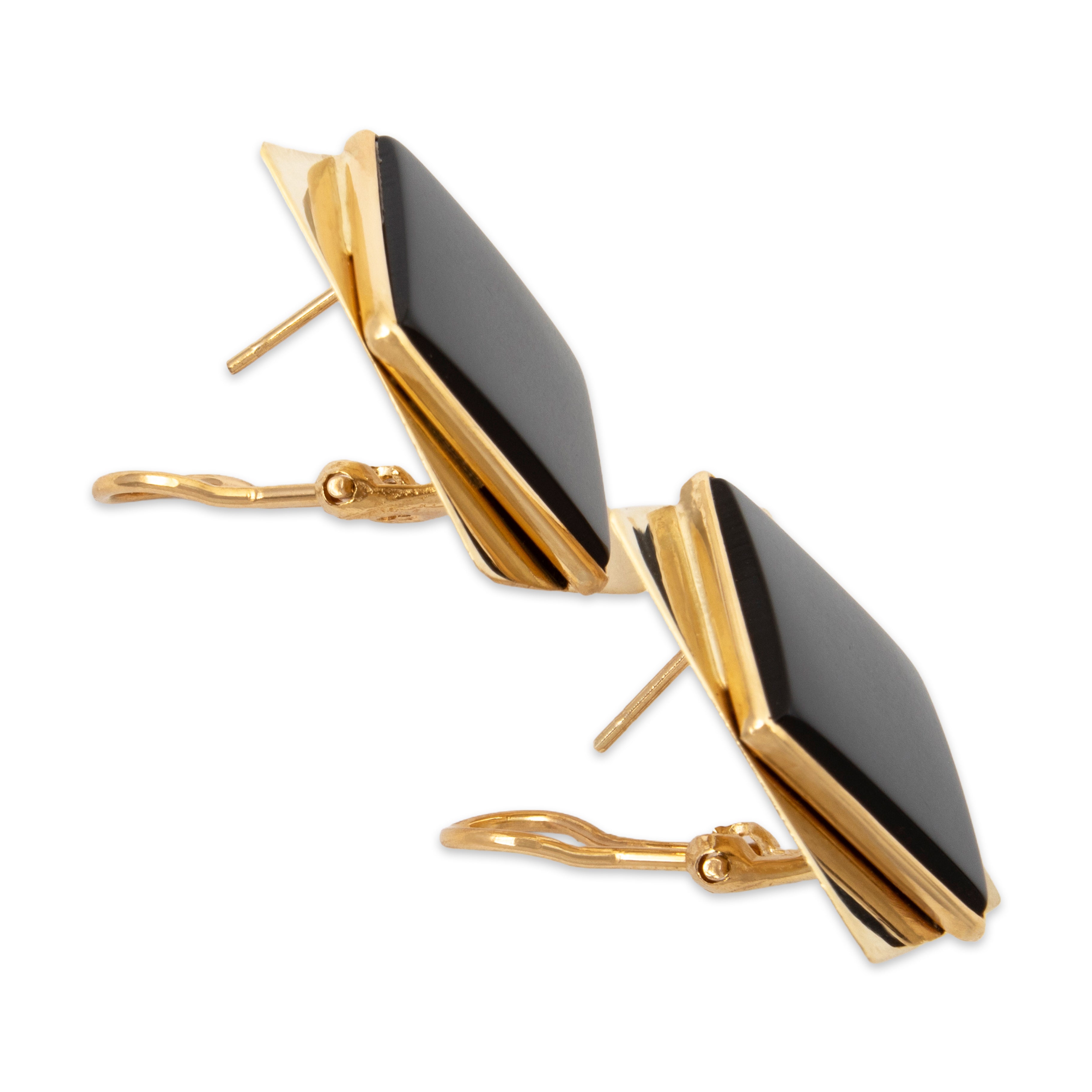 Vintage Large 14k Yellow Gold 5cttw Onyx Statement Squares Stud Earrings、mySite、hinf8tx79