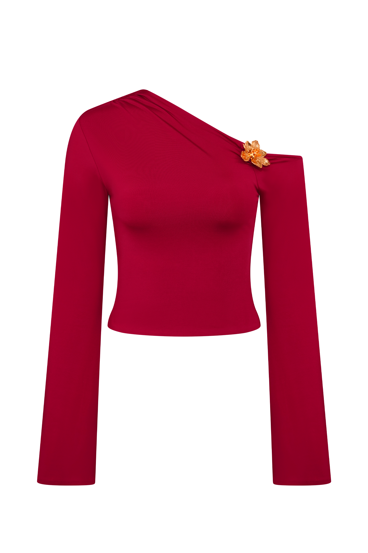 Ainsley Asymmetrical Long Sleeve Top With Floral Hardware - Fuchsia Pink、mySite、solidvoid