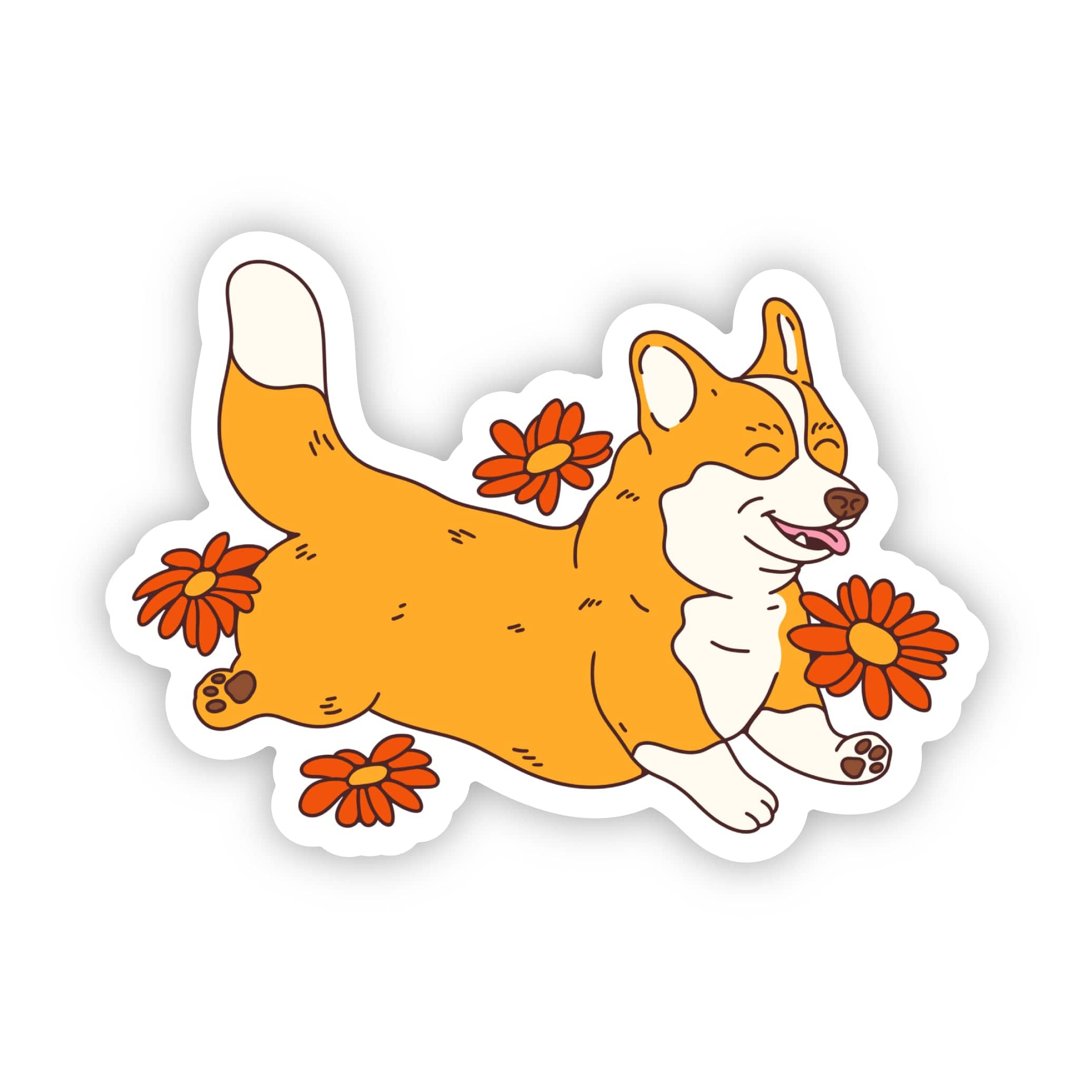  Corgi Frolicking Through Flowers Sticker、mySite、ghnorth