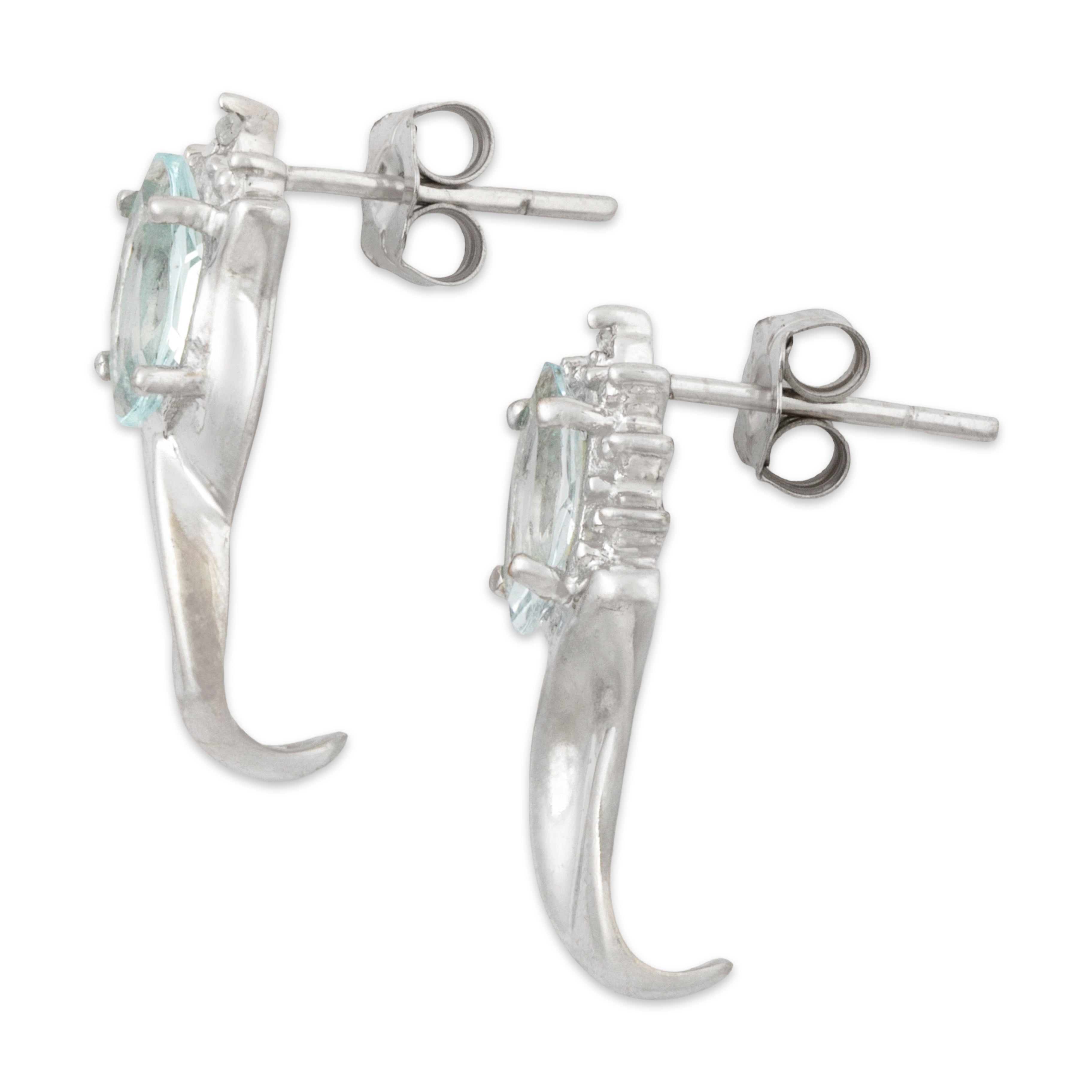 Vintage 10k White Gold Aquamarine Diamond Elegant Swoop Earrings、mySite、hinf8tx79