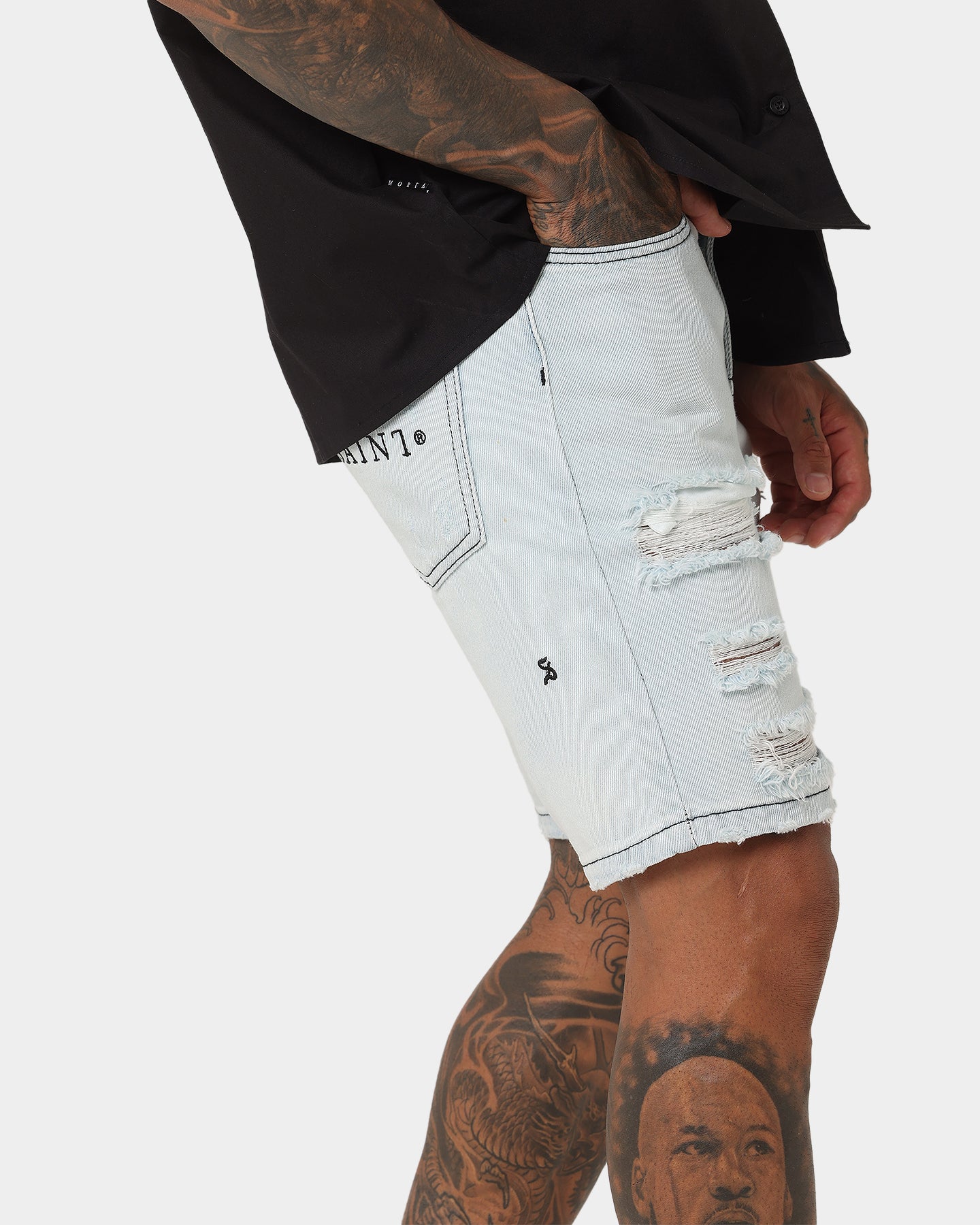 Saint Morta Destroyer Distressed Shorts Ice Blue、mySite、zt4zffjzw