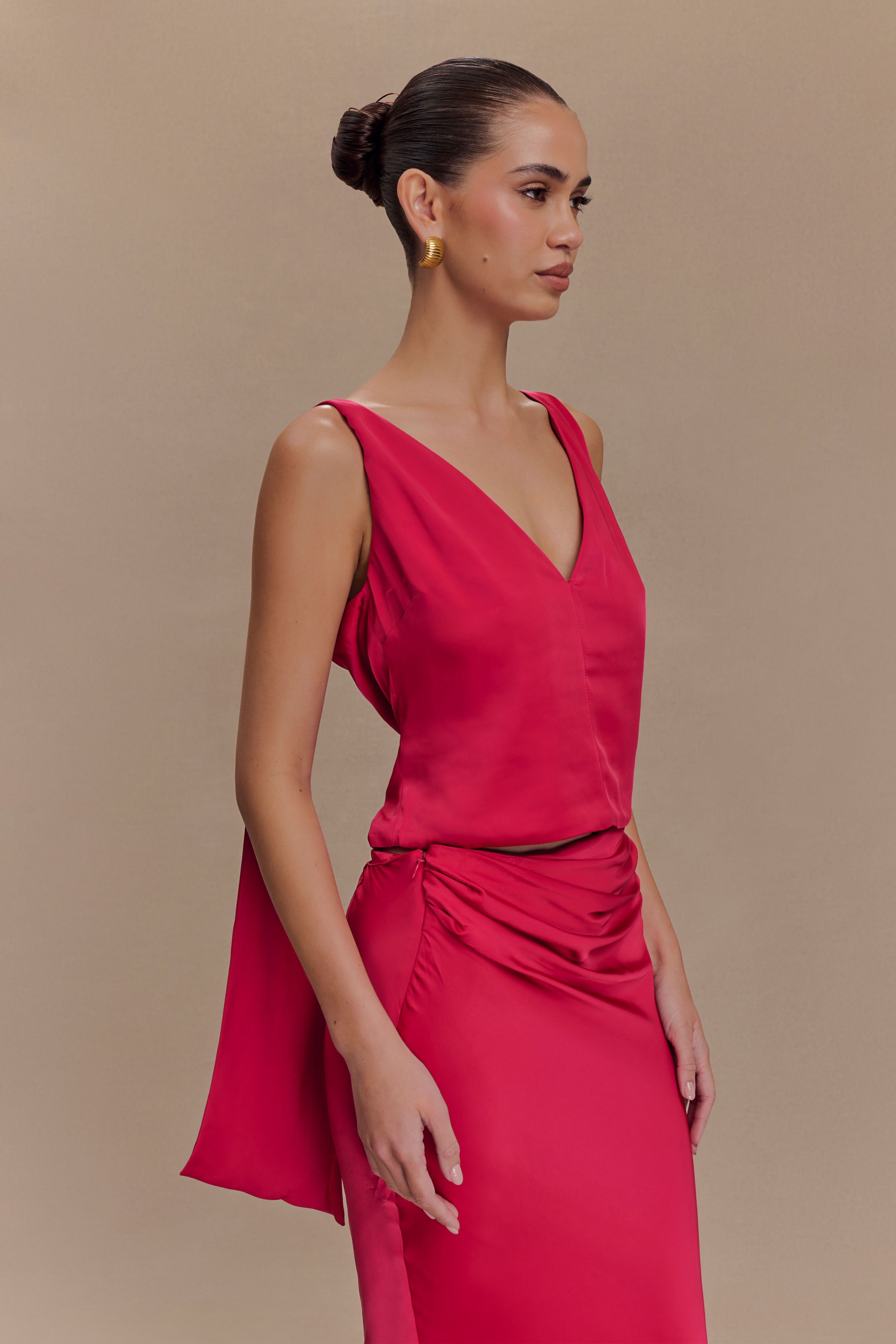 Nicola Satin Tie Sleeveless Top - Pink Cherry、mySite、solidvoid