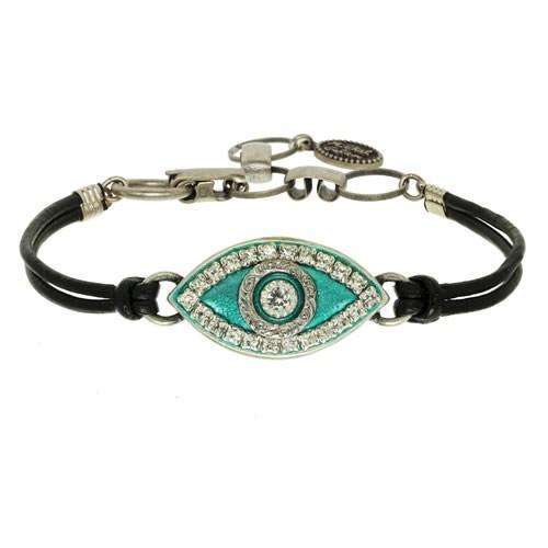Michal Golan Green Evil Eye Bracelet on Leather、mySite、topwebapps