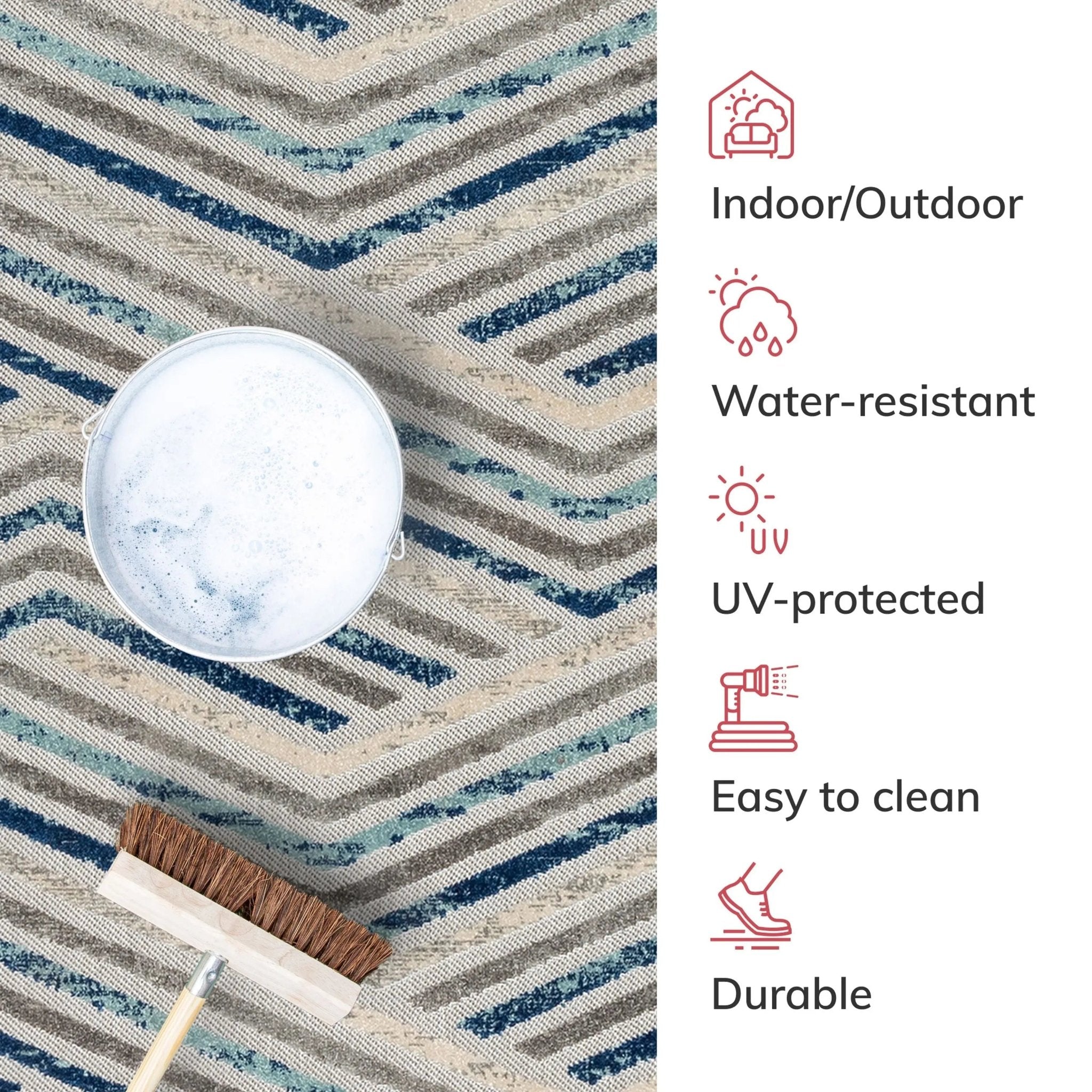 Neema Modern Chevron Striped Indoor/Outdoor Grey Blue High-Low Rug、mySite、gigharbornorthrealestate