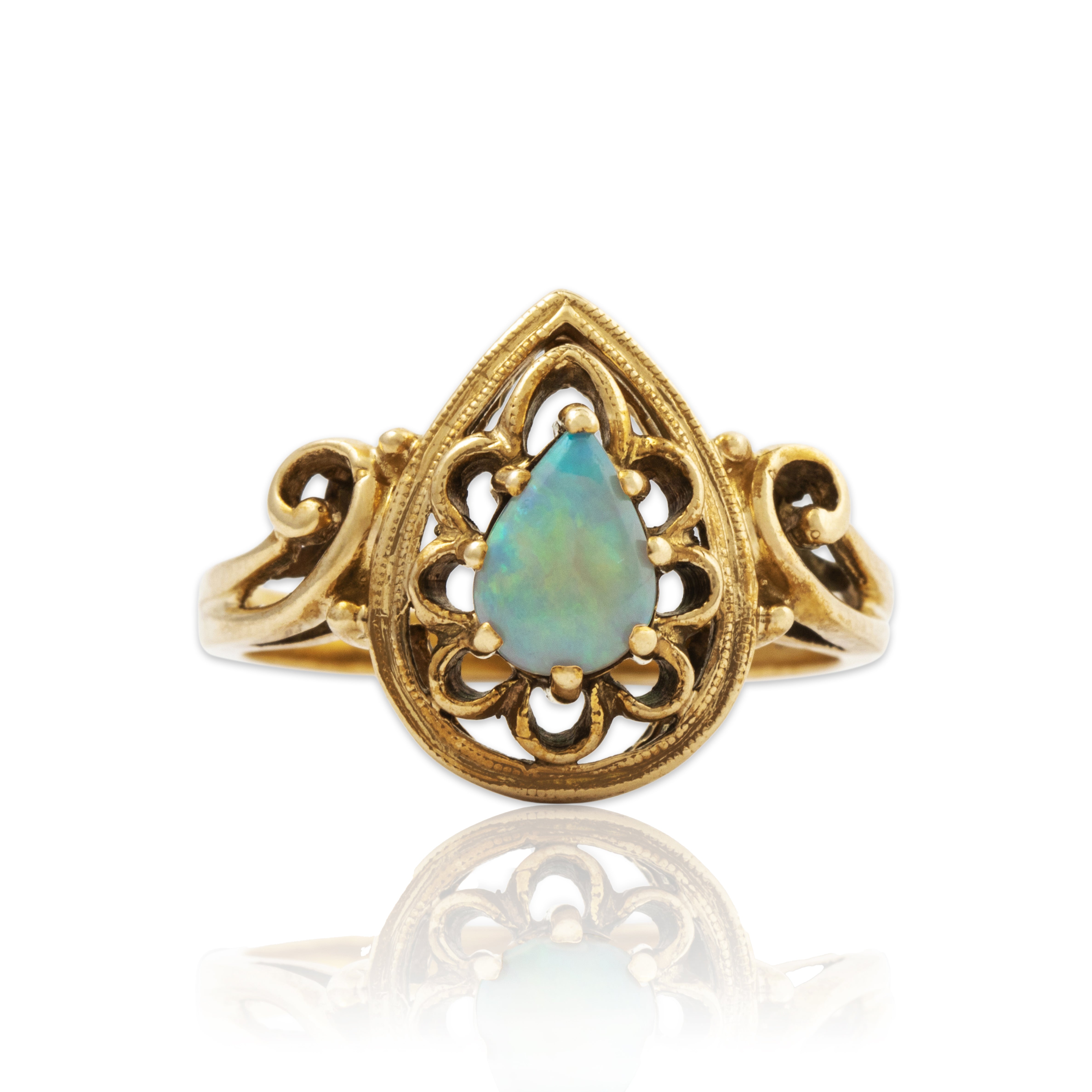 Vintage 14k Yellow Gold Opal Filigree Teardrop Ring 6.25、mySite、hinf8tx79