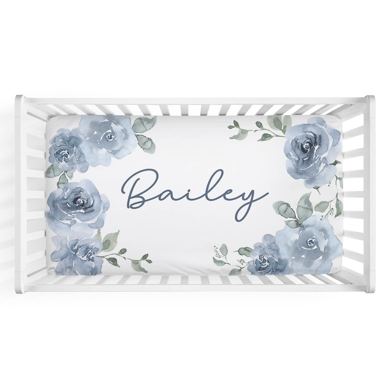  Bailey's Blue Floral Personalized Crib Sheet、mySite、layawaytickets