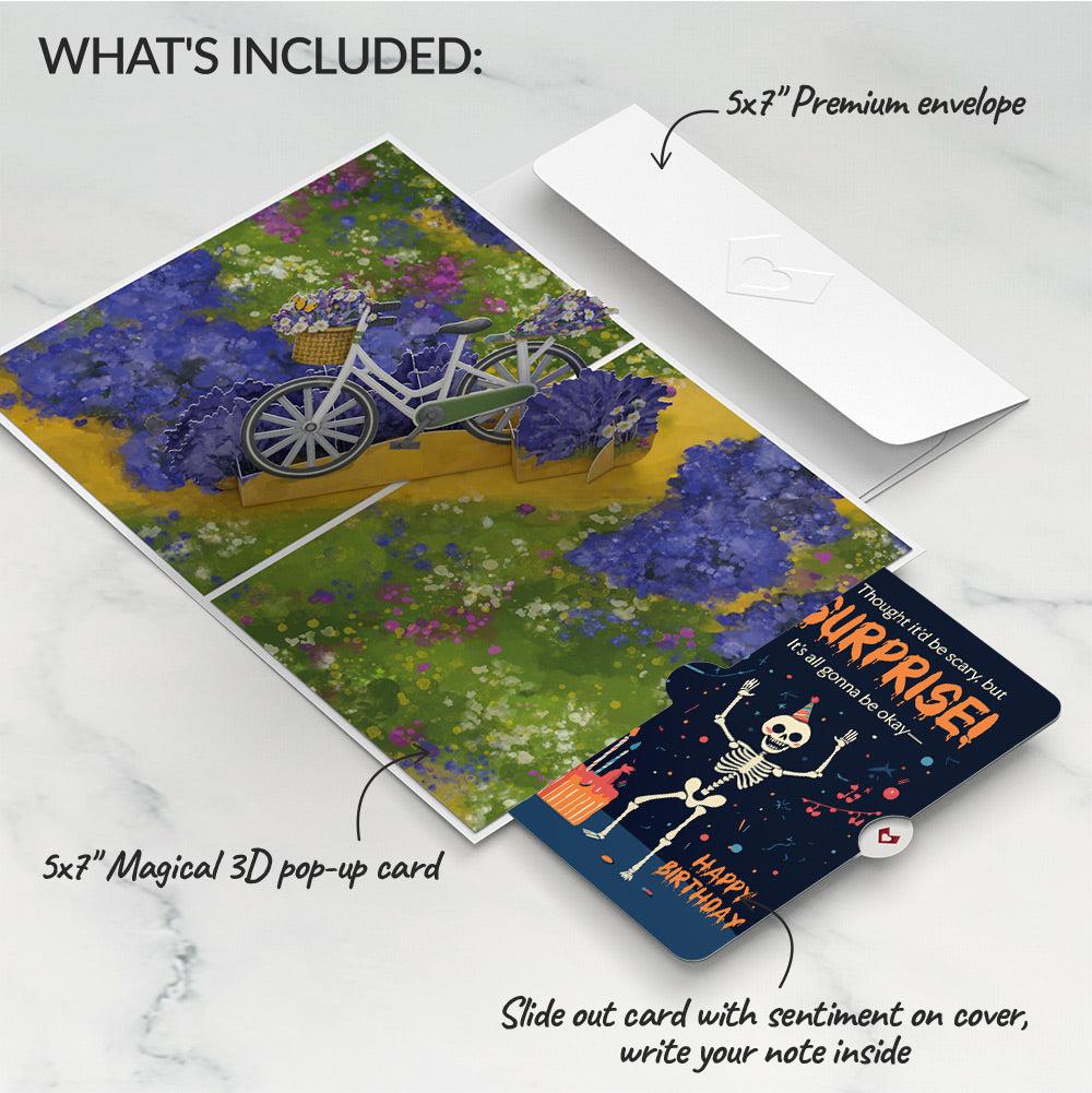Lavender Bicycle Birthday Pop-Up Card and Surprise Skeleton Sentiment Set、mySite、solidvoid