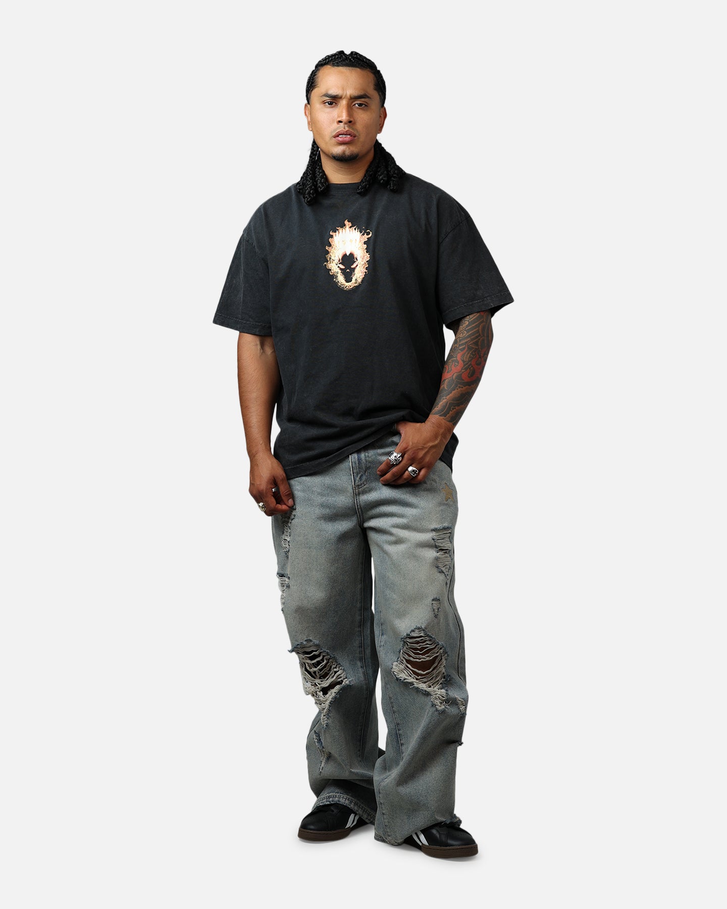 Goat Crew Marvel Ghost Rider Fire Vintage T-Shirt Black Acidwash、mySite、zt4zffjzw