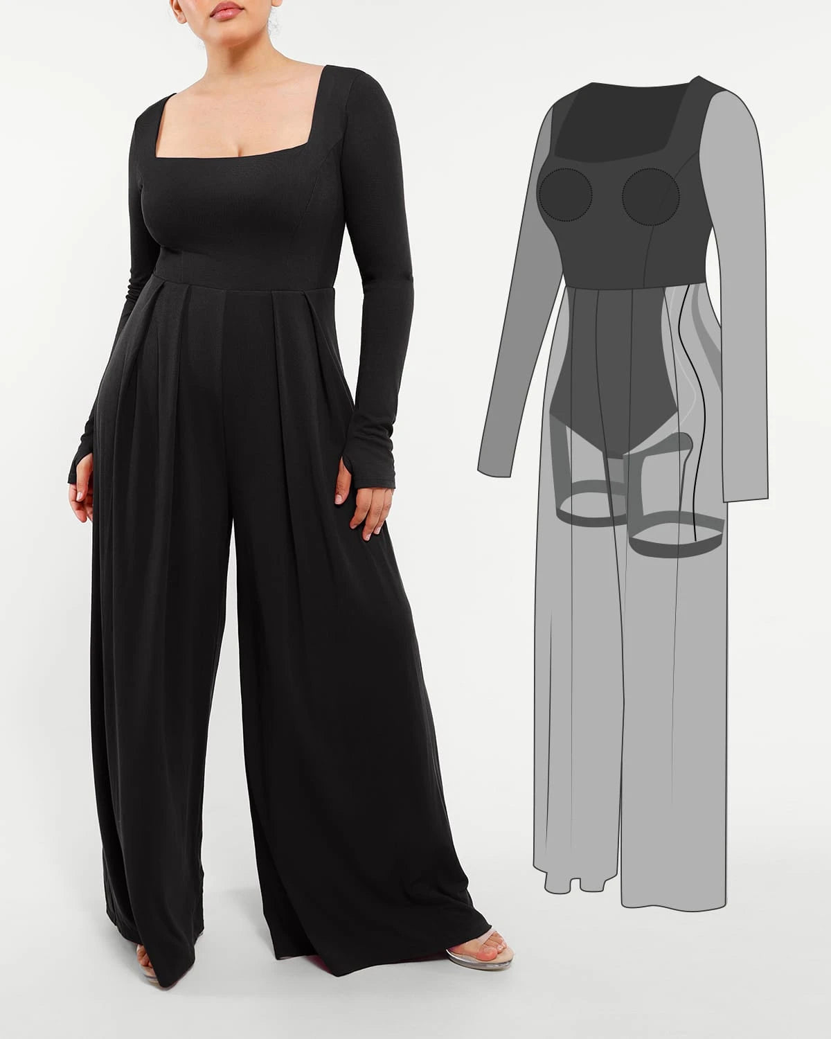 Square Neckline Built-In Shaping Jumpsuit、mySite、bengalsvssteelers