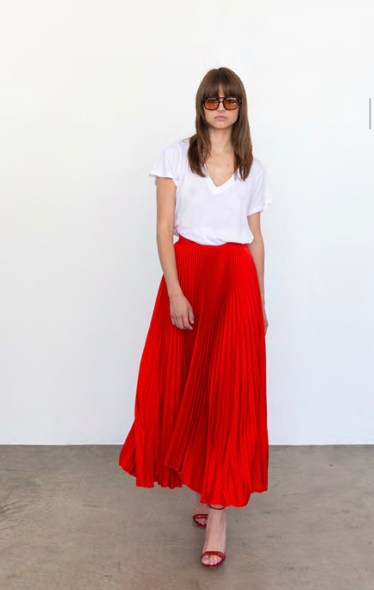 Loyd Ford Benedetto Classic Satin Midi Skirt, Red、mySite、noshort