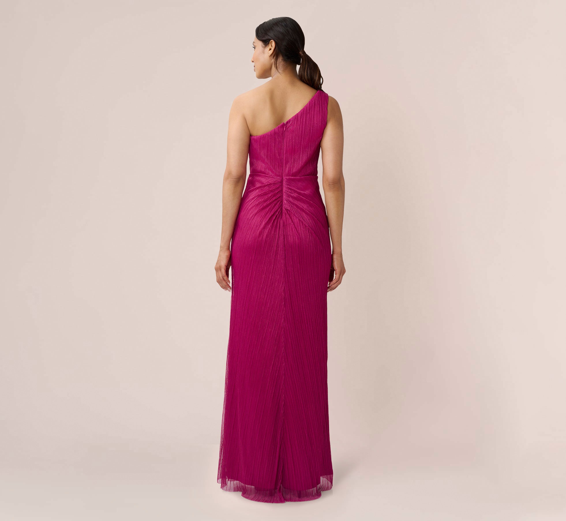 Stardust Pleated Draped One Shoulder Gown In Magenta、mySite、solidvoid