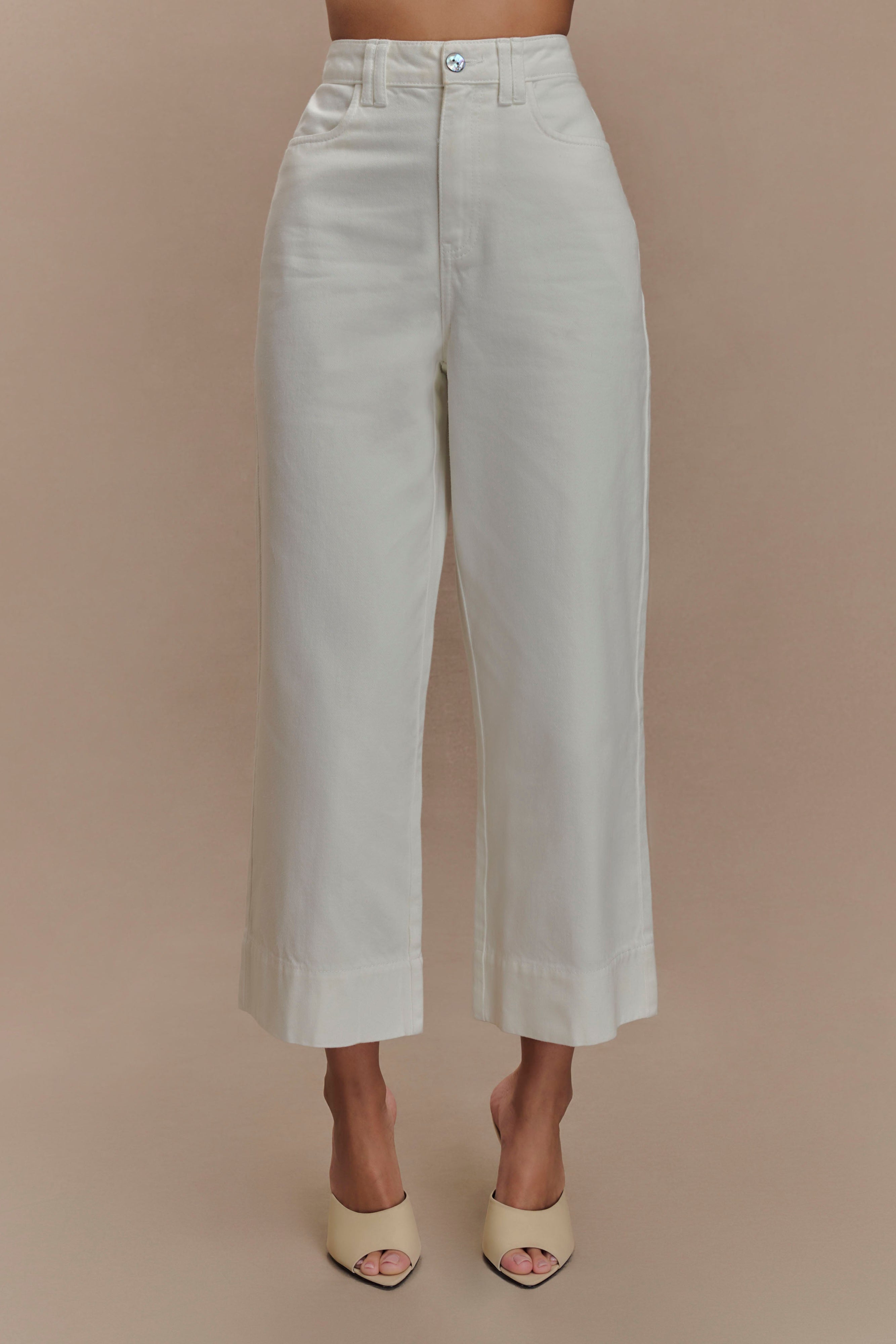 Kaitlyn Cropped Wide Leg Jeans - White、mySite、solidvoid