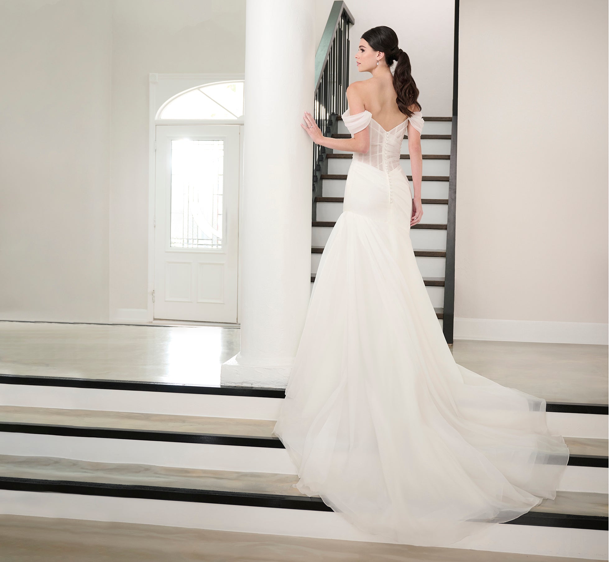 Watercolor Printed Organza Gown In Ivory、mySite、solidvoid