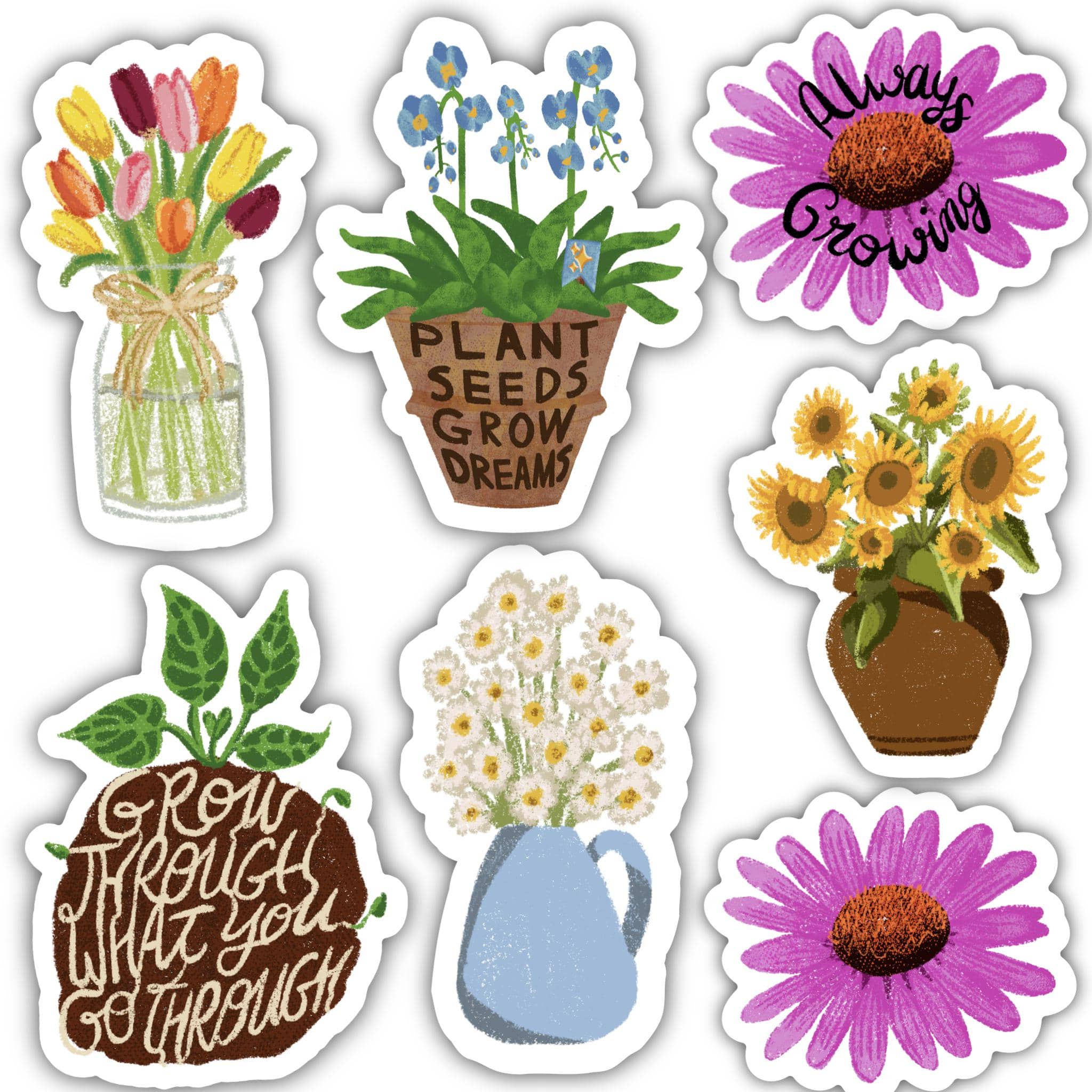  Assorted Flowers Sticker 7 Pack、mySite、ghnorth