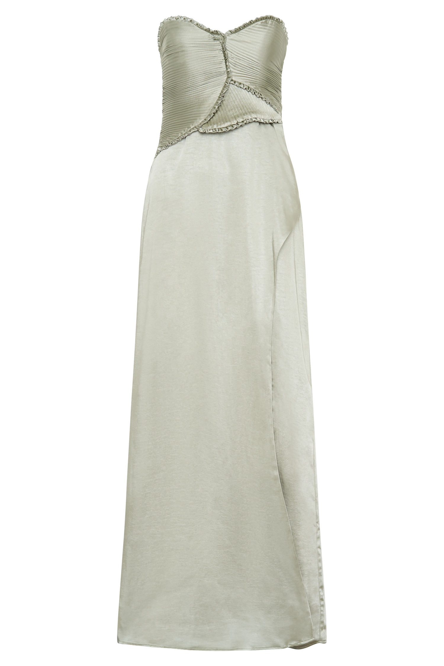 Larissa Satin Maxi Dress With Ruched Petals - Sage、mySite、solidvoid