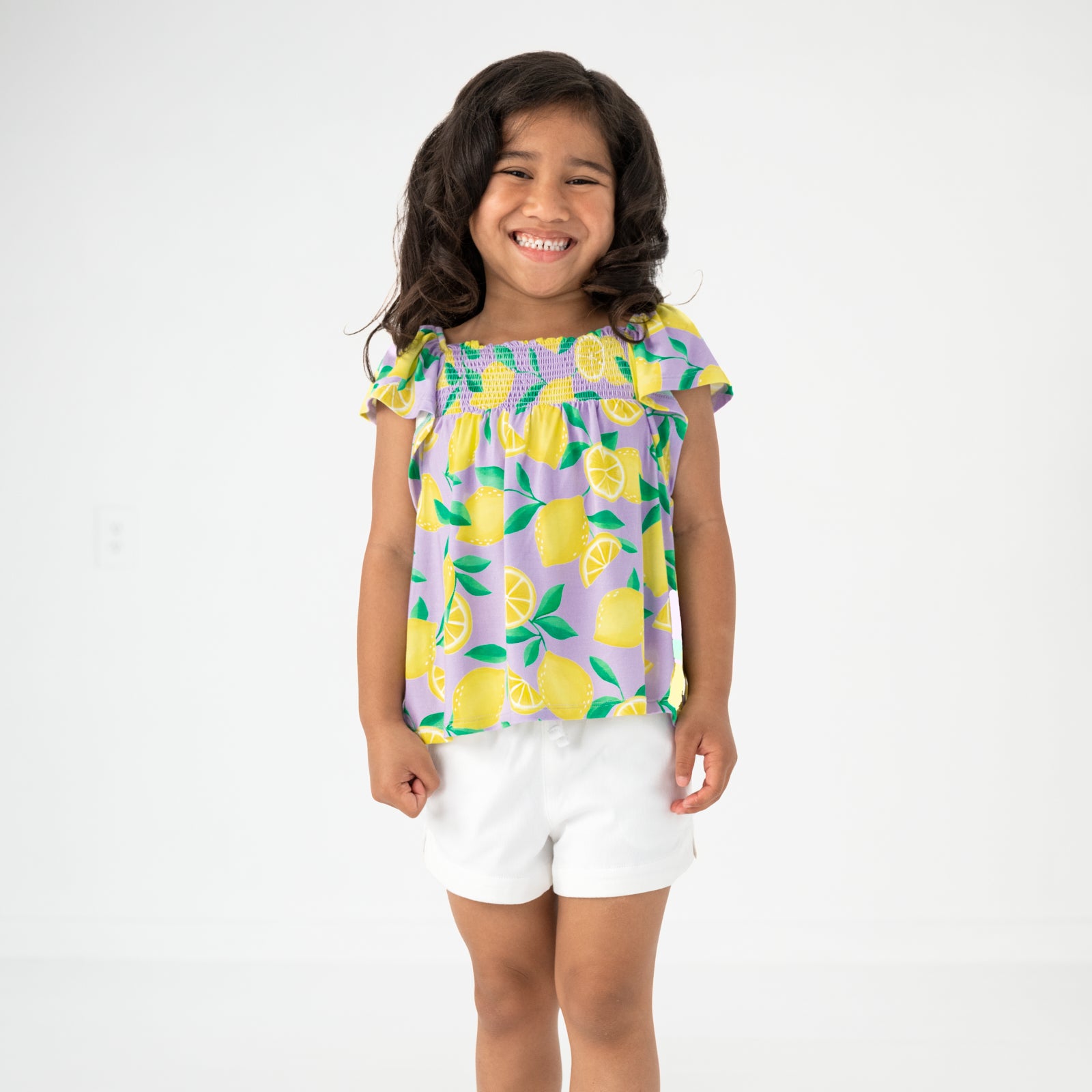  Lavender Sunny Citrus Smocked Flutter Top、mySite、layawaytickets