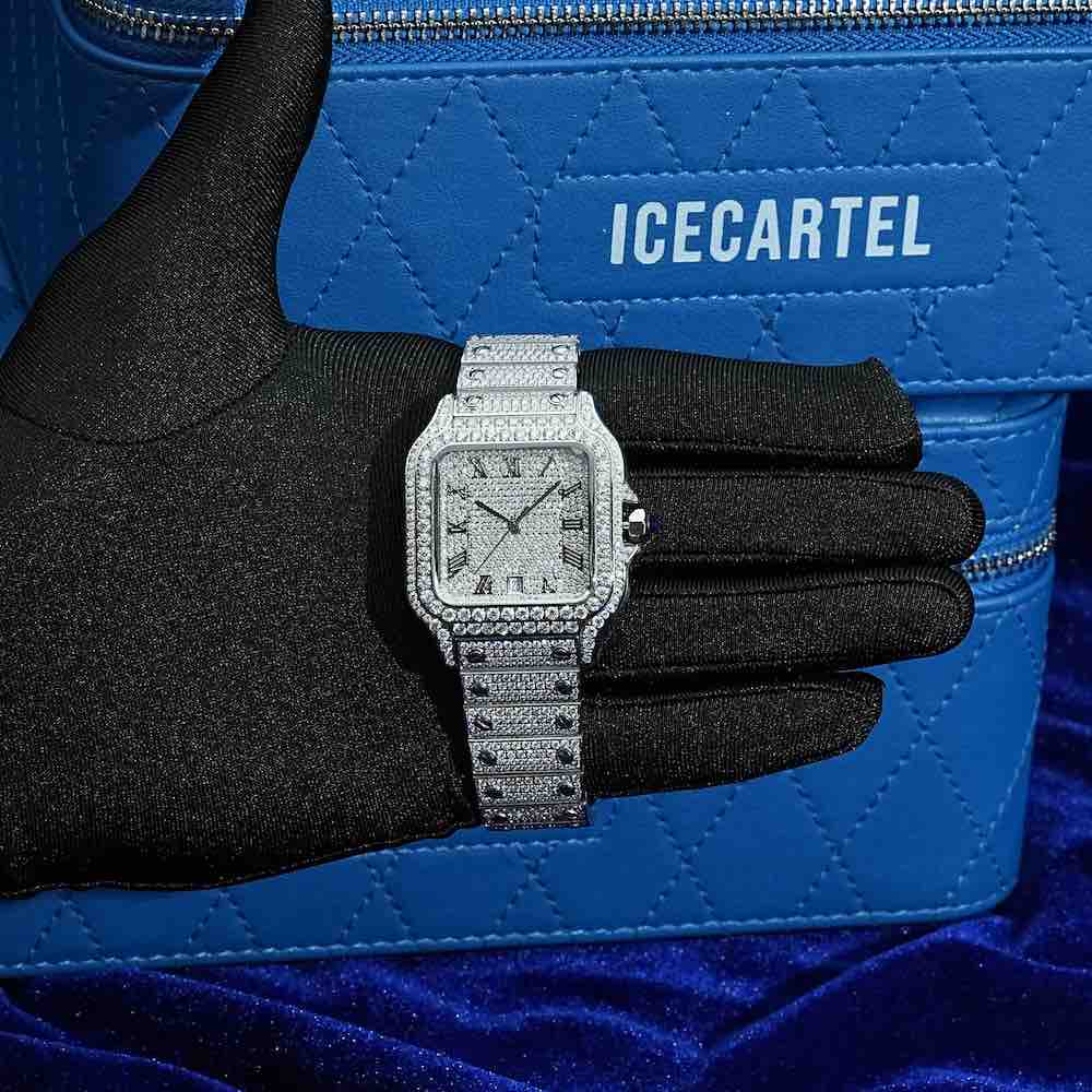 Men's VVS Moissanite Watch | 42MM | 16CT Bust Down | 14K White Gold、mySite、hinf8tx79