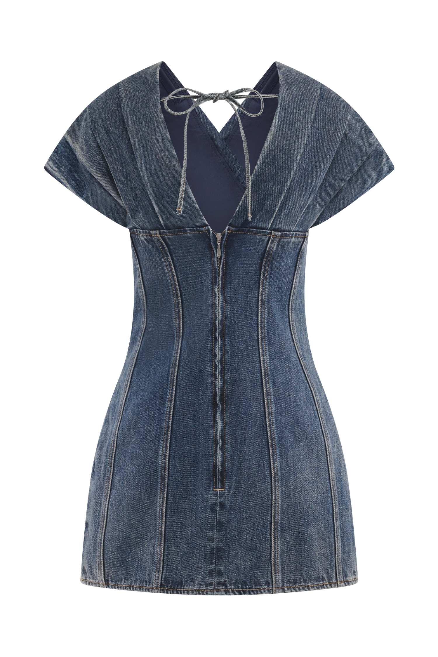 Pascale Off Shoulder Denim Mini Dress - Washed Dark Blue、mySite、solidvoid