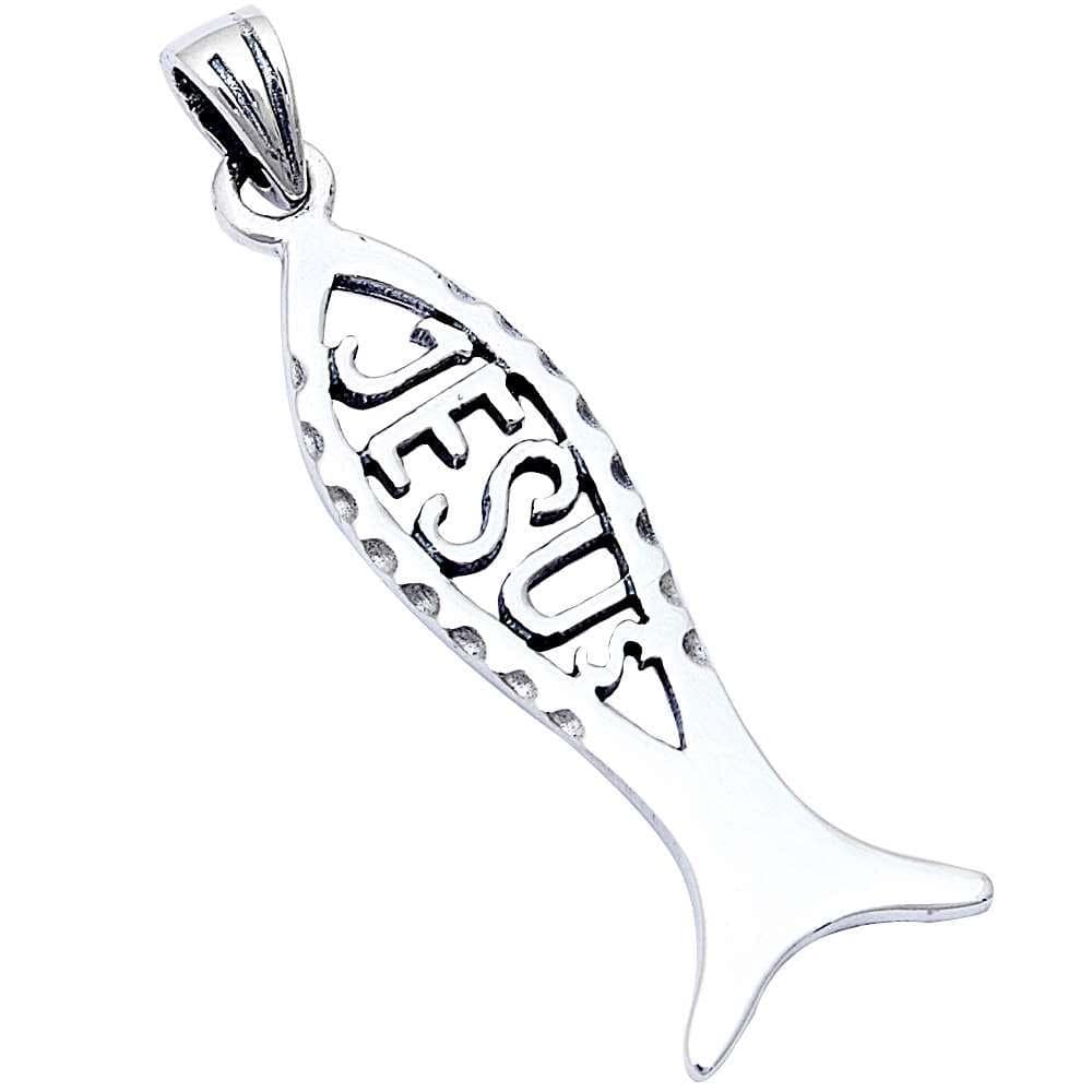 Jesus Fish Charm or Pendant Sterling Silver、mySite、g9winljtr