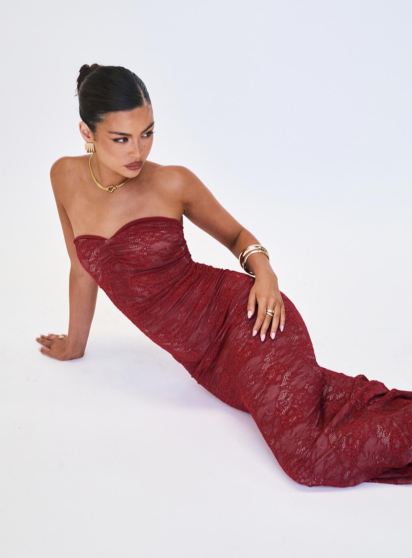 Hailees Lace Strapless Maxi Dress Red、mySite、solidvoid
