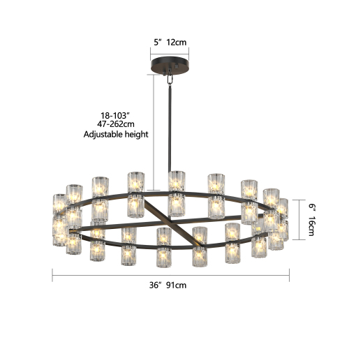 Modern 36" Gold Round Chandelier Light Fixture, K9 Crystal Chandeliers for Dining Room, Living Room, Dining Room Chandeliers Over Table, Chandelier for Bedroom, Foyer, Includes 36XG4 Bulbs、、eastwooduniform