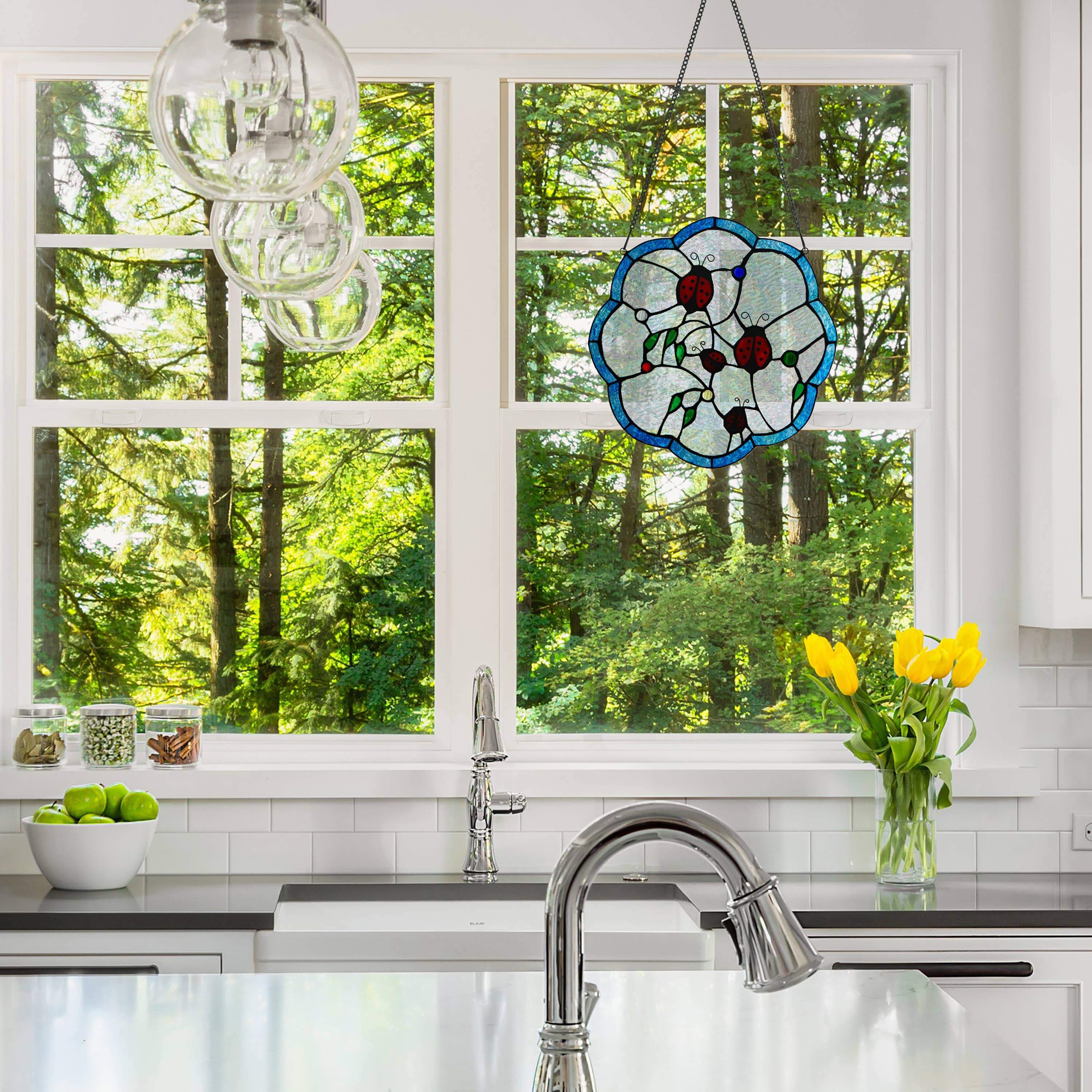 Ladybugs Round Tiffany Stained Glass Window Panel 12、mySite、g9winljtr