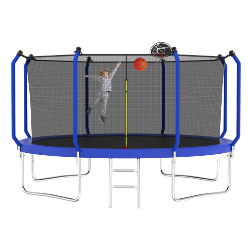 12FT Trampoline with Basketball Hoop, ASTM Approved Reinforced Type Outdoor Trampoline with Enclosure Net、、xpatfood