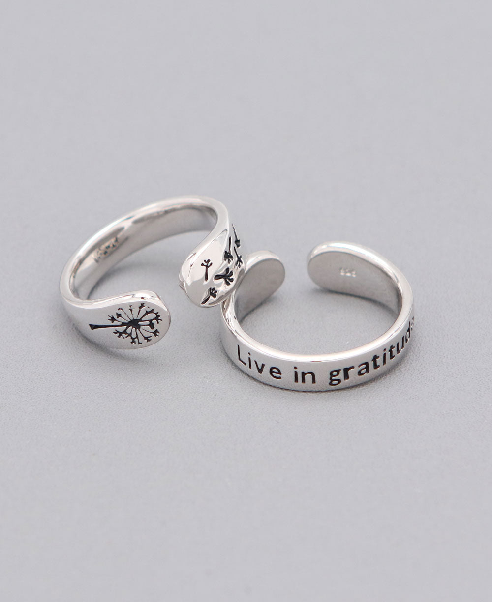 Live in Gratitude Sterling Silver Adjustable Inspirational Ring、mySite、topwebapps