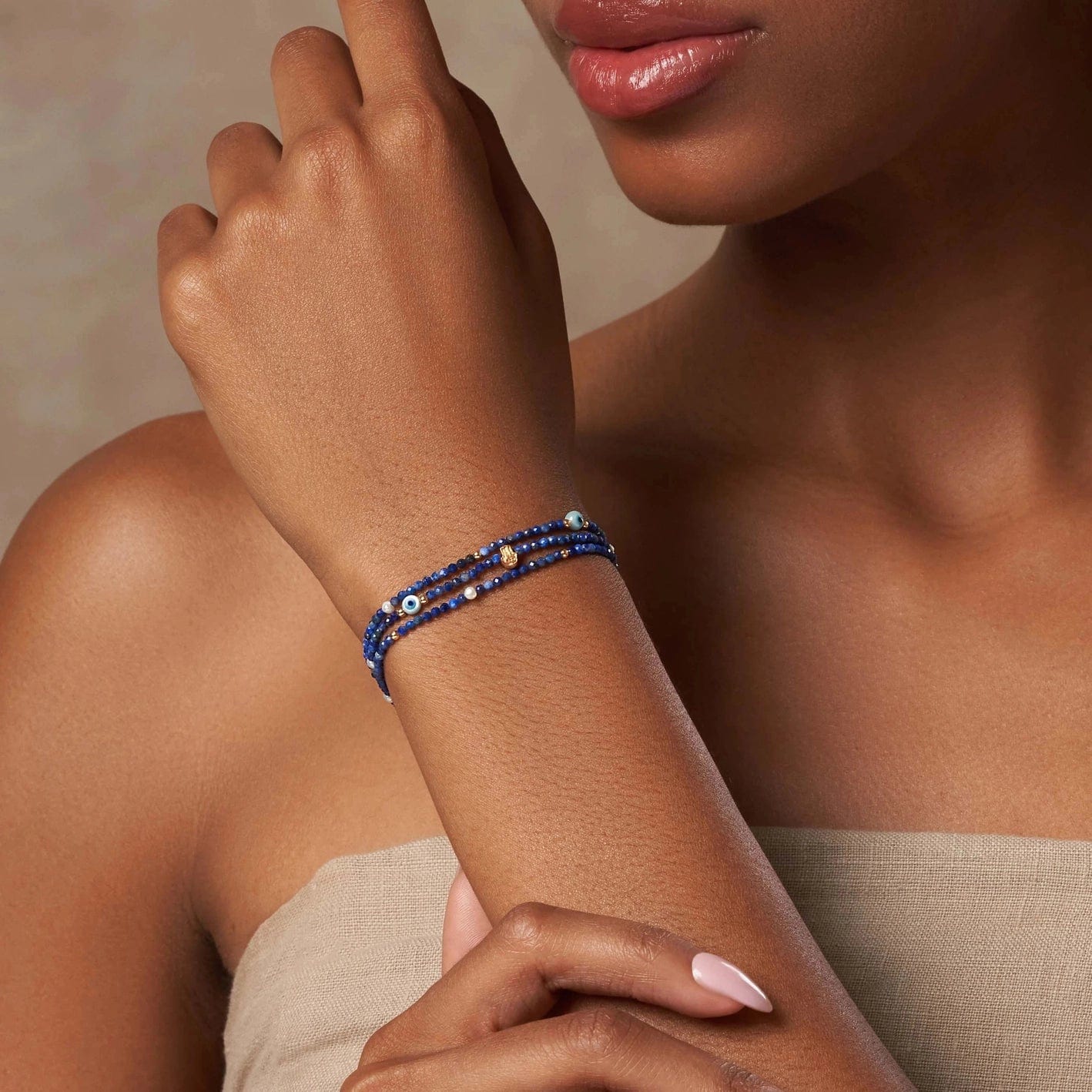 Determined Spirit Hamsa and Evil Eye Wrap Lapis Lazuli Bracelet、mySite、topwebapps