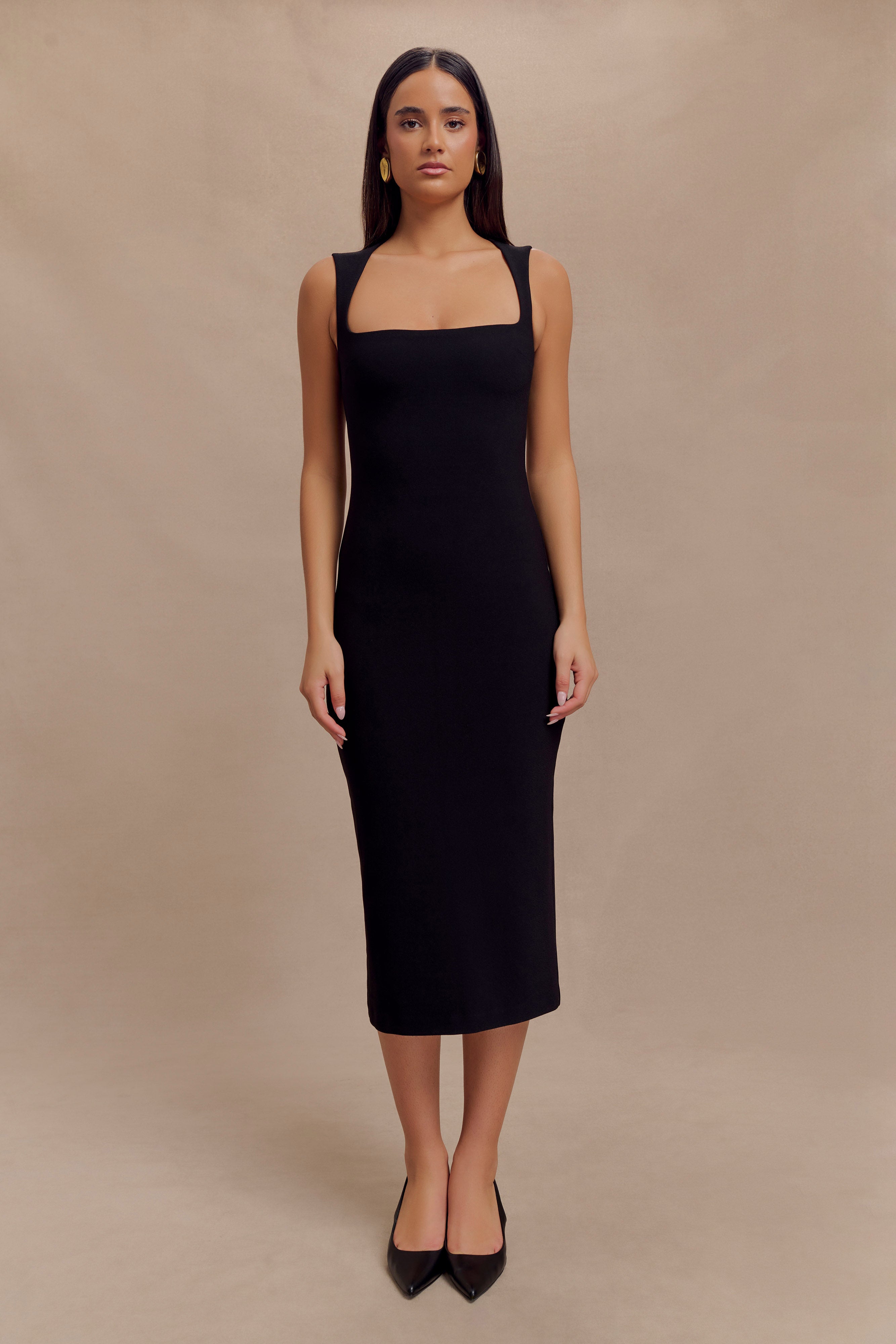 Frida Crepe Midi Dress - Black、mySite、solidvoid