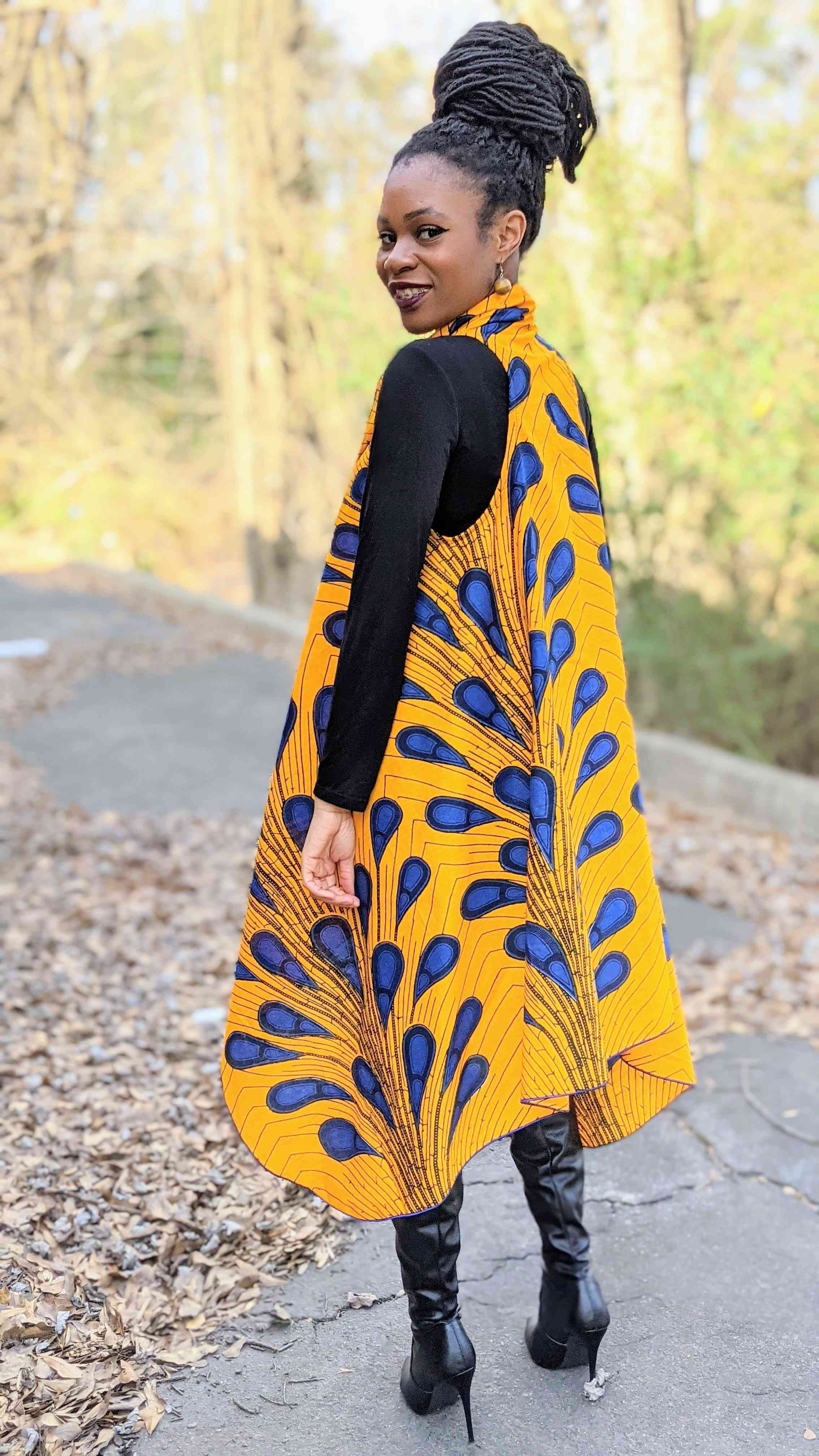 Dupsie's Ekaette Orange and Blue African Print Vest Shawl for Women DPP3816SH、mySite、solidvoid